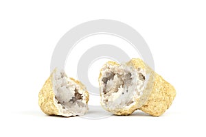 Two halves of a geode isolated on white