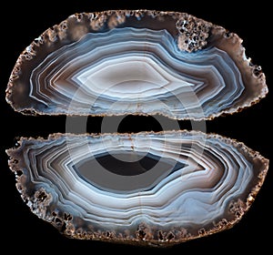 Two halves of white-brown agate geode