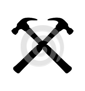 Two hammers crossed symbol on white