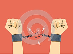 Two hand with the Broken Chain. Isolated Vector Illustration