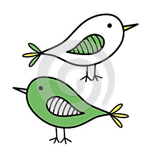 Two hand drawn bird icons, flat vectors on a white background