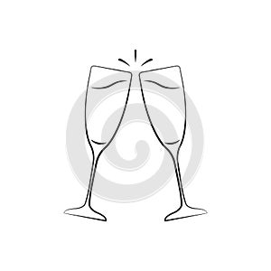 two hand drawn champagne glass or toast icon