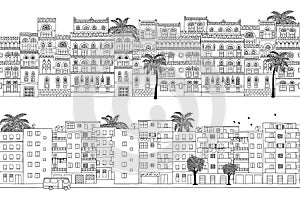 Two hand drawn seamless city banners of Middle Eastern houses