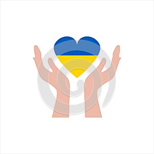Two hand with hear shaped ukraine flag