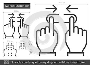 Two hand unpinch line icon.