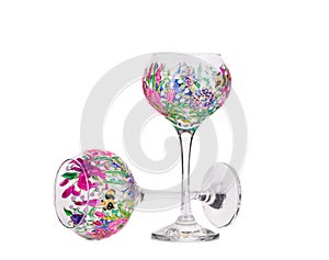 Two handmade beautiful wine glasses.