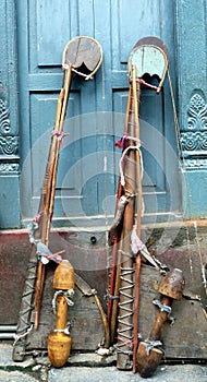 Two handmade traditional Nepalese string instruments, Kathmandu