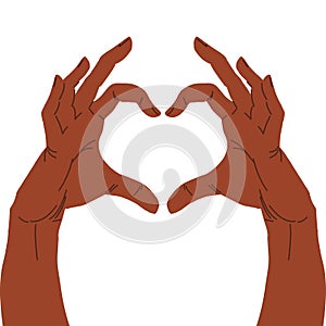 Two hands of brown skin color showing heart shape