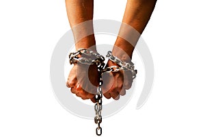 Two hands in chains. Isolated. White background