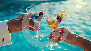 A Poolside Cocktail Toast. AI generated
