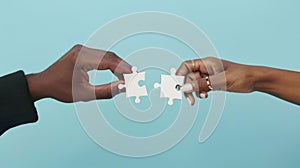 Hands Connecting Puzzle Pieces.AI generated image