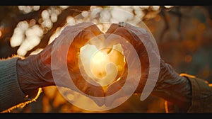 Hands Forming Heart at Sunset. AI generated