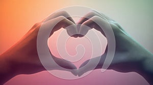 Two hands forming a heart shape against a colorful gradient background. This image symbolizes love, unity, and compassion