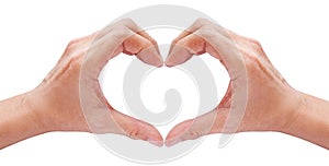 Two hands forming a heart on white