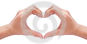 Two hands forming a heart on white photo