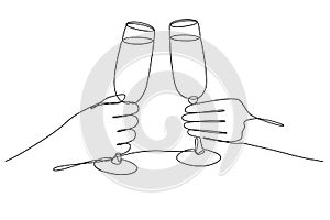 Two hands golding champagne glasses vector art