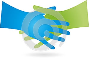 Two hands, handshake, business, partners, logo