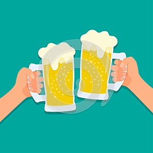 Two hands holding beer glasses