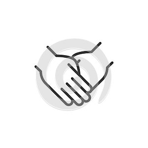 Two hands holding each other line icon