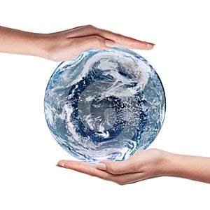 Two hands holding earth. Save the world concept. Earth day. Elements of this image furnished by NASA