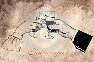 Two hands holding glasses of champagne