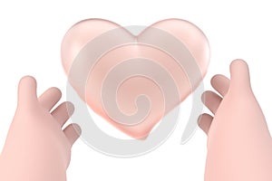 two hands holding a heart shaped object in the air ,3D illustration