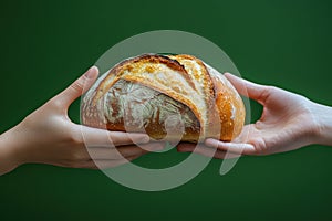 Two hands holding a loaf of bread