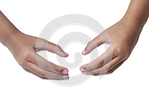 Two hands holding pinching position, cut out isolated