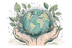 two hands holding planet earth on white background.ecology concept. ai generative