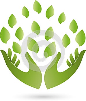 Two hands and leaves, naturopath and nature logo