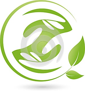 Two hands and leaves, naturopath and wellness logo