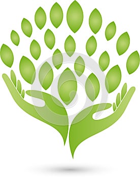 Two hands and leaves, naturopath and wellness logo