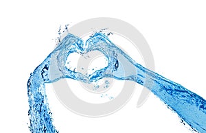 Hands made of liquid water show heart love gesture