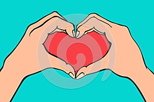 Two hands making heart sign. Love, romantic relationship concept. Isolated vector illustration line style.