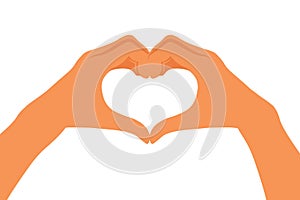 Two hands making heart sign. Love, romantic relationship concept. Isolated vector illustration. Flat style