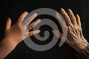 Two hands, one of which is a child's hand generated by AI