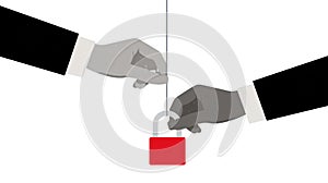 Two Hands Opening Red Padlock Security Concept