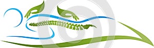 Two hands and person, Naturopath and Chiropractor logo, orthopedics and massage logo, icon