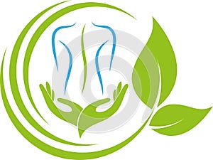 Two hands and person, Naturopath and Chiropractor logo, orthopedics and massage logo, icon