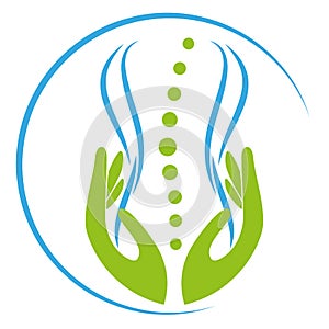 Two hands and person, orthopedics and massage logo, icon