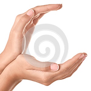 Two hands protecting