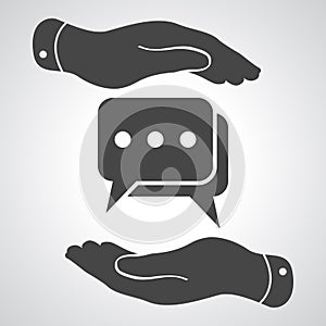 Two hands protecting flat chat icon