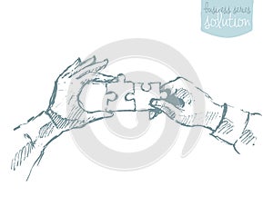 Two hands puzzle teamwork collaboration vector.