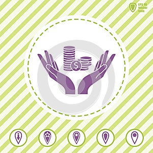 Two hands save money vector icon.