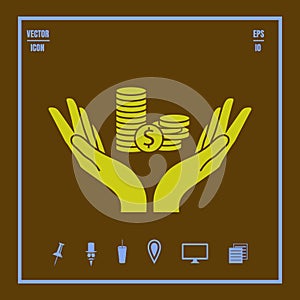 Two hands save money vector icon.