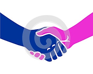 Two hands shaking each other. Partners handshake. Hands holding one another gesture of contract agreement, friendship