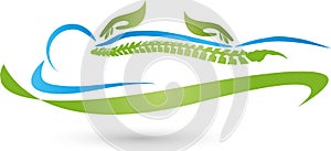 Two hands and spine, orthopedics and massage logo photo