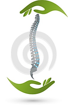 Two hands and spine, orthopedics and massage logo photo