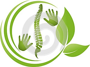 Two hands and spine, orthopedics and massage logo, icon