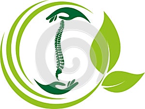 Two hands and spine, orthopedics and massage logo, icon